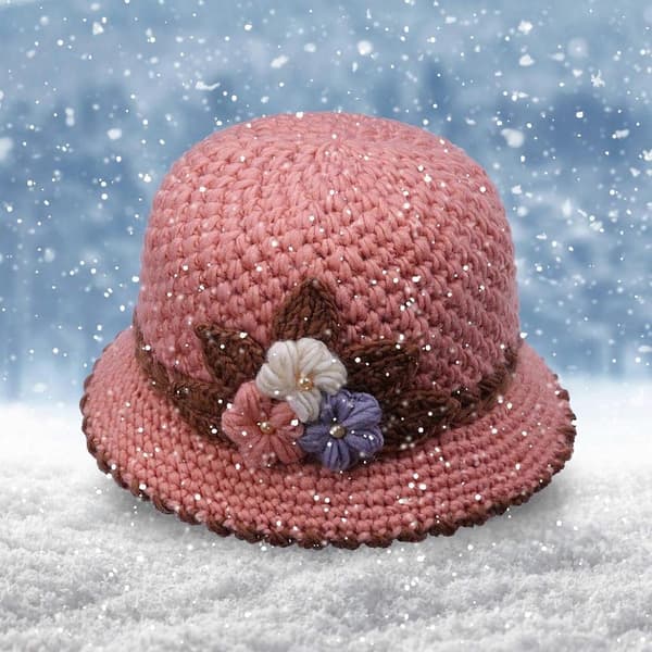 Vinter Dame Blomster Strikket Ullhatt Ørebeskyttelse Ullhatt For Eldre Strikket Hatt StretchFit PK