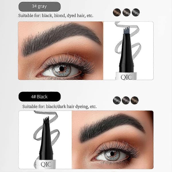 Microblading Øjenbrynspen til kvinder 4-spidset præcis brynpensel Langvarig fin flydende øjenbrynspen Deep Coffee