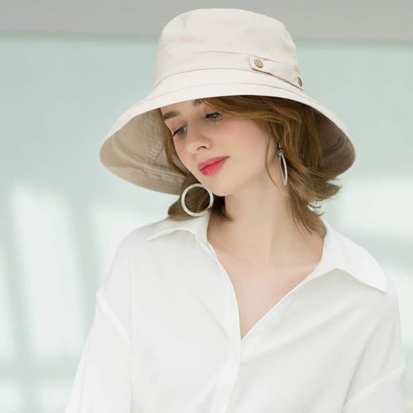 Bomulds solhatte med bred skygge til damer, sommerhat til stranden, bucket hat til rejser