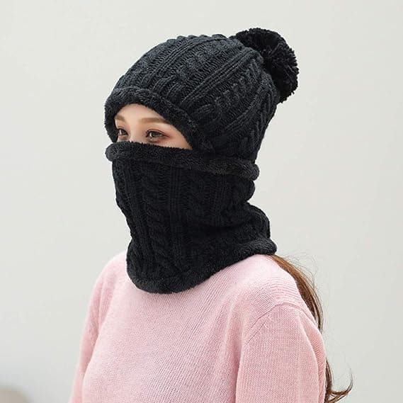 Dame Balaclava Hue Hat Sne Ski Vinter Strikket Fleece Skull Hat