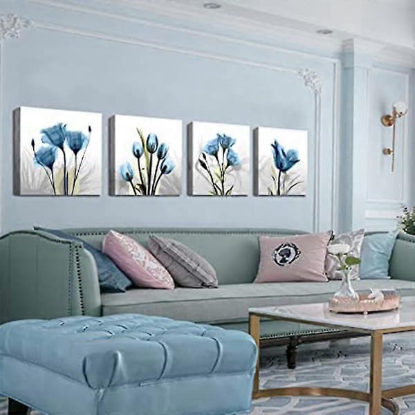 4 st väggdekorationer - tulpanblomsterkonstmålningar för rumsväggdekor