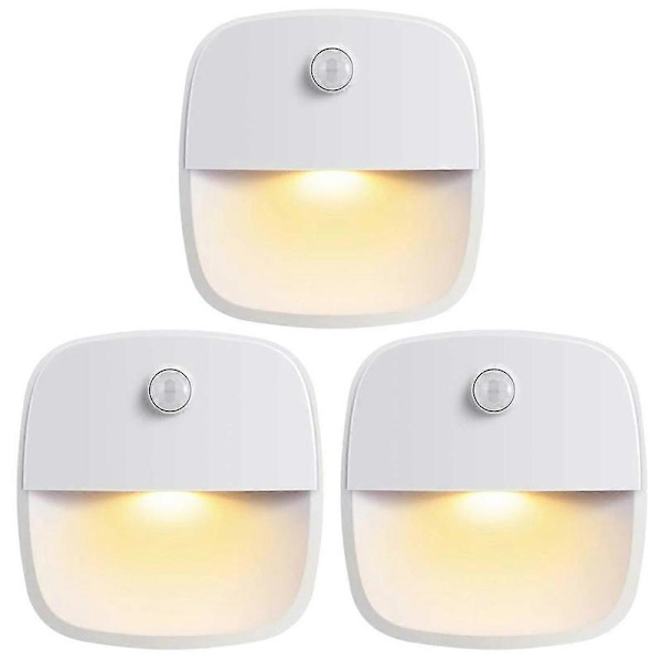 3-pack LED Night Light Socket Warm White with Motion Detector and Dusk Sensor for Stairs, Bedroom, Hallway