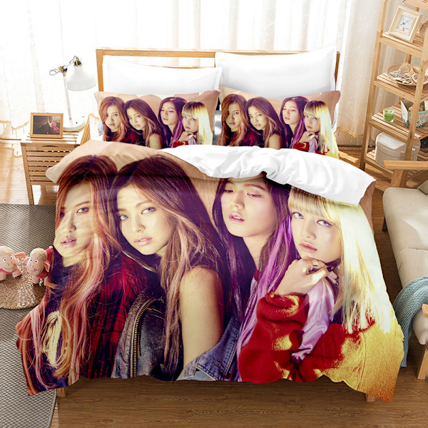 Blackpink 3D-trykt sengetøysett Dyne Trekk Putevar Kids Gave UK ENKEL 135x200cm E