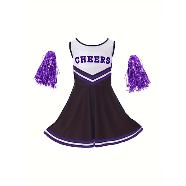 Plus Size Cheerleading Uniformer til Kvinder Voksen Cheerleading Kostumer med Pom Poms Velegnet til Kostumefester Sportskampe black 130CM