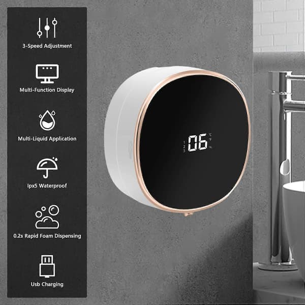 Automatisk skumsæbedispenser, berøringsfri skummende sæbedispenser med sensor, vægmonteret genopladelig elektrisk sæbedispenser til badeværelse, køkken White