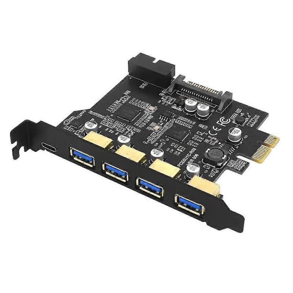 USB 3.0 PCI-E Type C expansionskort PCI-E 1x till USB 3.0-kontroller 4Port USB 3.0 + 1Port USB 3.1 PC Black