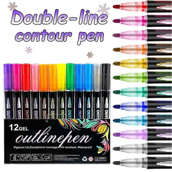 Dobbeltlinje konturpen 60 farvesæt glimmerpen metalpen farvemarkør G8J3 E 48pcs