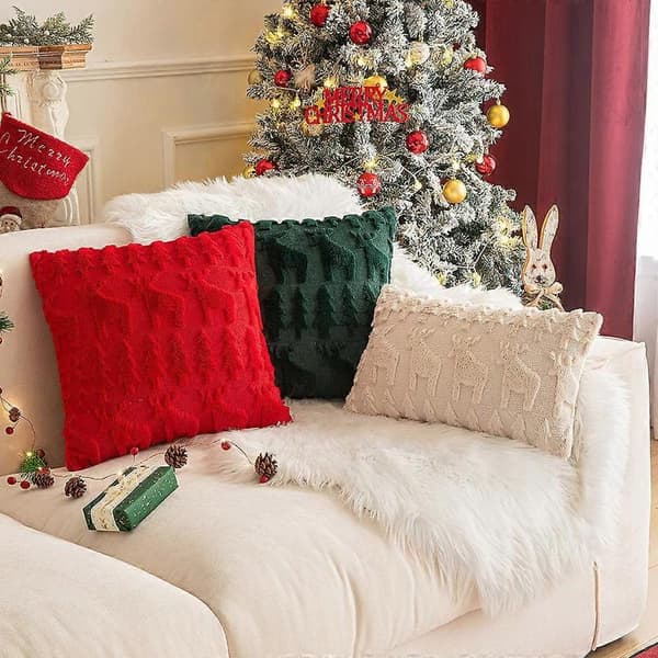 Jul Plysj Snøfnugg Tre Broderte Pels Sofapute 30x50cm Uten Fyll Grønn Bakgrunn Solid Snowflake 50*50cm without core