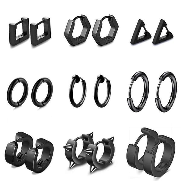 Øreringe i rustfrit stål uden huller til mænd og kvinders personlighed sorte punkøreringe silver Square ear buckle