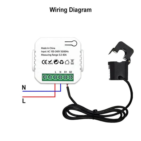 2X Tuya Smart Life ZigBee energimåler 80A med strømtransformator klemme KWh strømovervågning Elektricitetsstatistik White