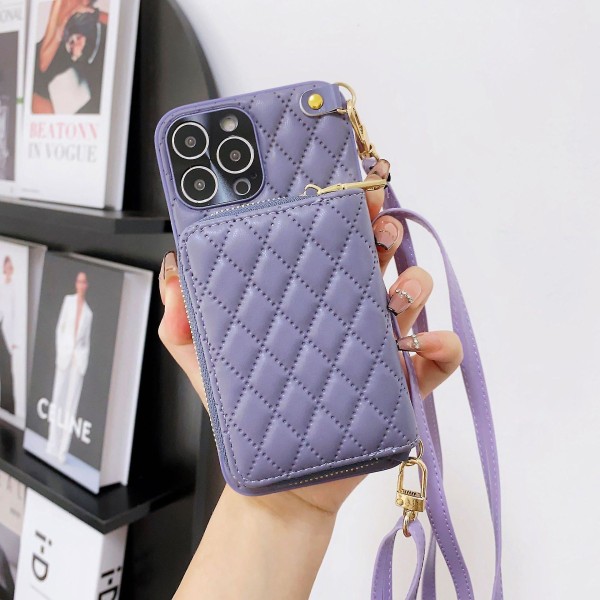 Crossbody lommebokveske kompatibel med Iphone 14 Pro Max/14 Pro, Pu lær håndveske Veskedeksel med kortholder Purple For iPhone 14 Pro