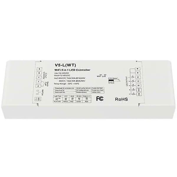 WiFi 5-i-1 LED-controller DC 12V 24V 36V 48V 30A lysdæmper med AC trykafbryder dæmpning APP stemmestyring musikmodel White