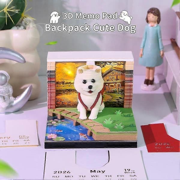 Avrivbar Bordkalender Dekor 2026 Time Piece Kalender 2026 Led Lys 3D Hund