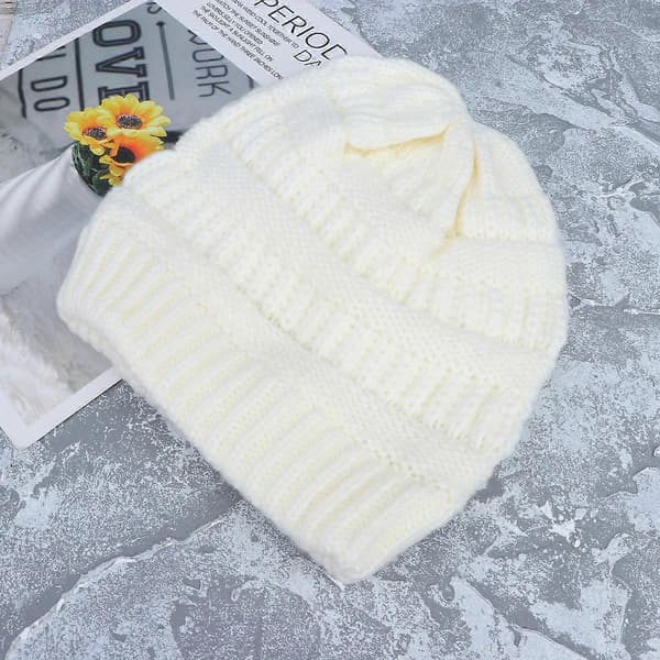 Stickad damhatt för vintervärme 3 st stilfull stickad mössa i ull White 21.50X20.00X1.00CM