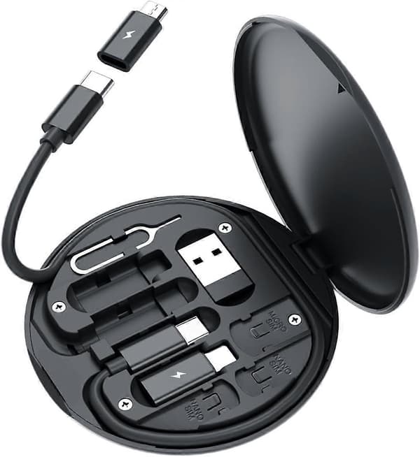 Multi USB-opladningsadapterkabelsæt, rejseopladeradaptersæt, Type C til Micro, USB-C til IOS-adapter, dataoverførsel, kortopbevaring, telefonholder Black