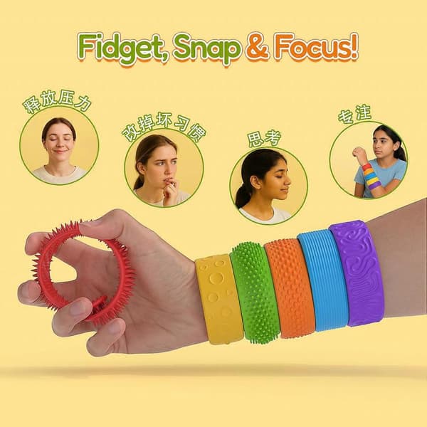 Fidget Legetøj Slap Armbånd Tekstureret Silikone Sensorisk Legetøj til Børn Autisme Beroligende Sensorisk Legetøj til Særlige Behov Fidgets 8pcs Stone