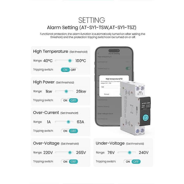 TUYA WIFI Smart afbryder strømmåler Smart Switch 1P 63A DIN-skinne til Smart Home WIFI Uden måling No metering