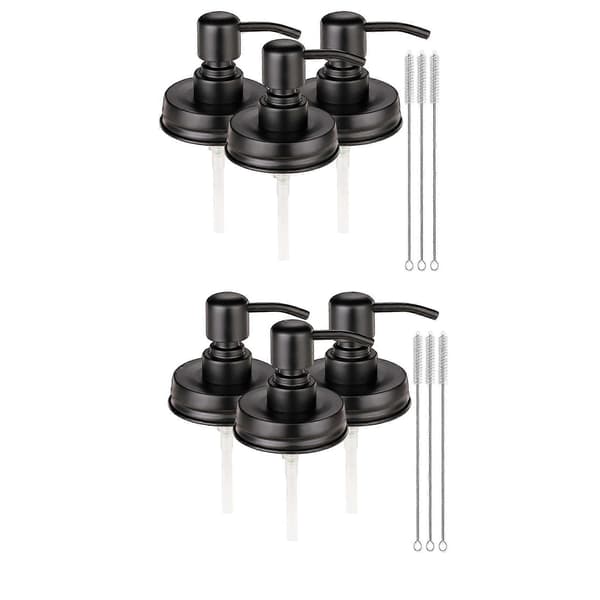 Tvåldispenserlock, rostfri pump och lockbyte för Mason Jars eller andra DIY-lotiontvåldispensrar, 6-pack Black