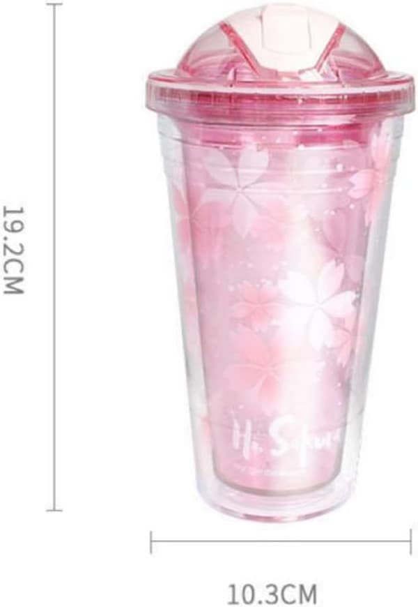 Sød vandflaske med sugerør og låg (pink)