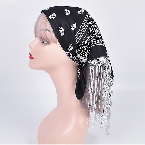 Disco Fringed Bandana Disco Party Bandana för kvinnor och män black