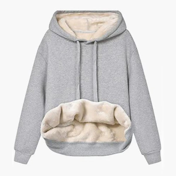 Dame Hoodie med Fleeceforet Trøje, Casual Vintervarm Lysegrå Light gray XL