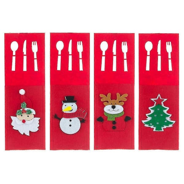 4st julgran jultomten snögubbe älg middagsbestickhållare för kniv gaffel