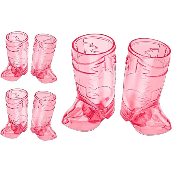 6Pcs Pink Plastic Cups, 1oz Plastic Western Cowboy Mini Beer Mugs, Mini Cute Cowboy Boot Shot Glasses, Plastic Shot Glasses for Cowboy