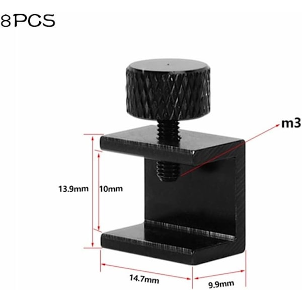 8 stk. Opvarmet Sengsklemmer Justerbare Printer Glas Sengsklemmer 3D Printer Ledning Glas Fastgørelses Klemmer til Printer (Sort)