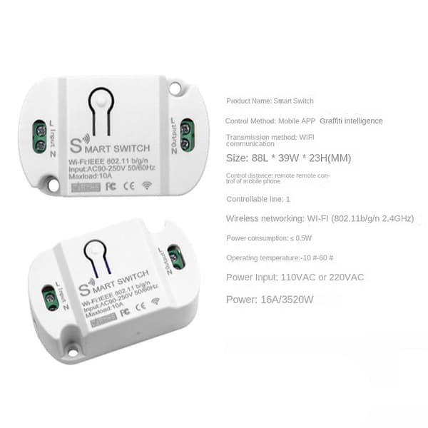 2X Tuya Wifi Smart Switch 10A Trådløs Timer Smart Home LED Lys Smart Life APP Stemmestyring Automationsmodul White