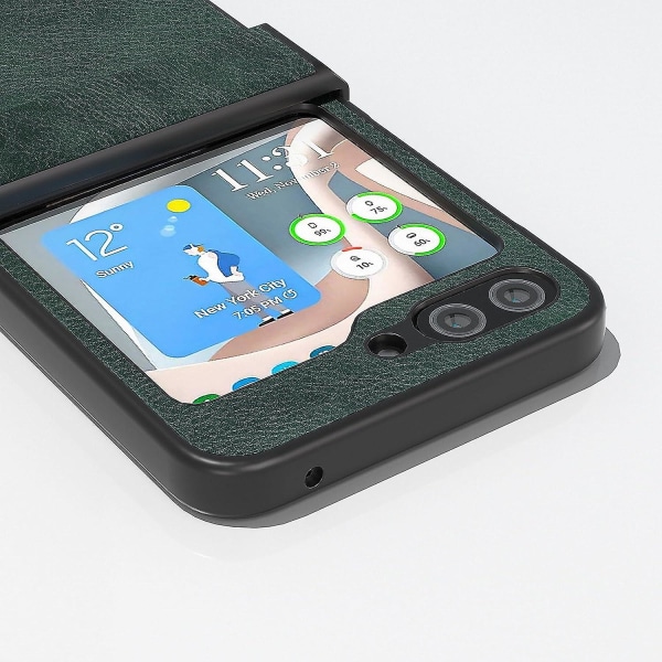 Til Samsung Galaxy Z Flip 5 etui, robust beskyttelsescover Z Flip 5 Fuldt dæksel Hængselsbeskyttelse Slankt telefontaske Pu læder bumper taske green