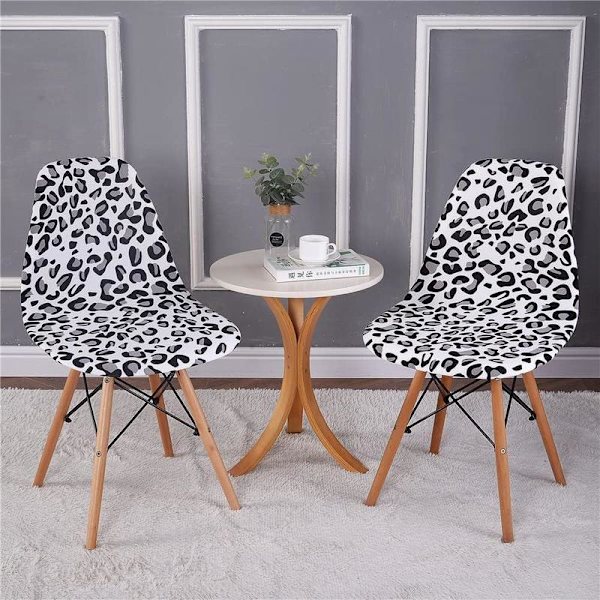 (Vit leopardmönster) Stolsöverdrag Set om 6, Stretch Stolsöverdrag, Universal Armlös