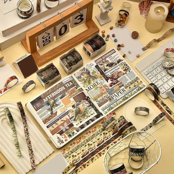 Skogar Växttryck Washis Tejp Maskeringstejp Dekorativ Tejp Handkonto Tejp Konstnärstejp för Scrapbooking Dekoration 1