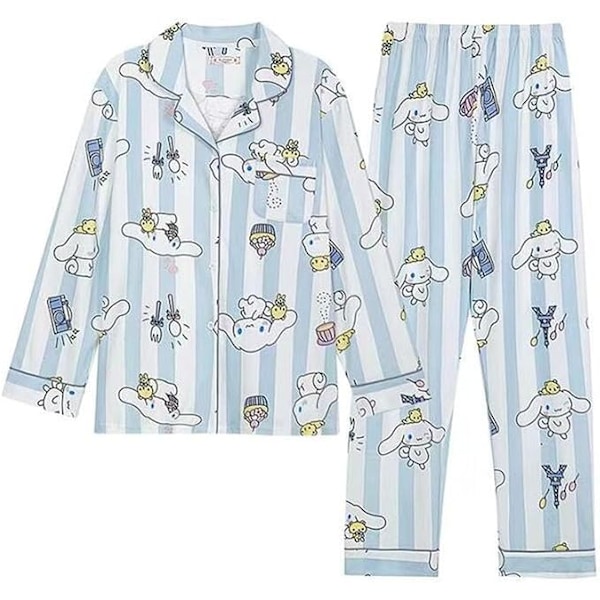 Kawaii Pyjamas Söta Cartoon Student Sovsal Hemkläder Flickvän Present Striped Cinnamoroll L