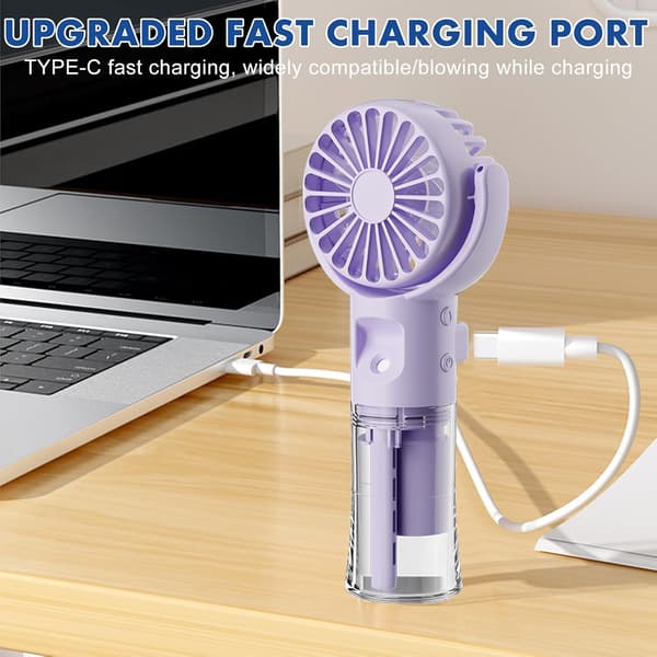 Mini bærbar tåkevifte, USB oppladbar lommevifte (lilla)
