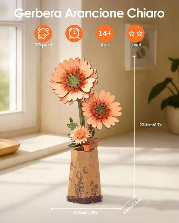Gerbera träpussel, DIY-kit för vuxna