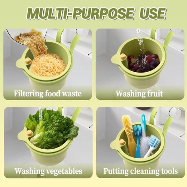 Self-Cleaning Sink Strainer Basket - Hanging Kitchen Drain Strainer, Multifunctional Dish and Fruit Colander, Green