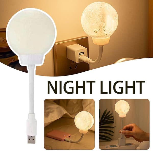 Måneformet intelligent stemmelampe med USB-plugg, roterbar nattlampe for studierom White