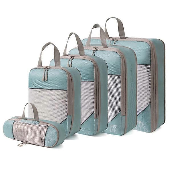 Set med 5 kompressionspackkuber för resväskor, reseväsentligheter bagageorganisatörväskor för resväska, hållbara kompressionsresepackkuber Blue
