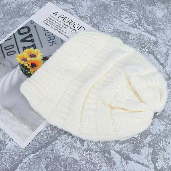 Stickad damhatt för vintervärme 3 st stilfull stickad mössa i ull White 21.50X20.00X1.00CM