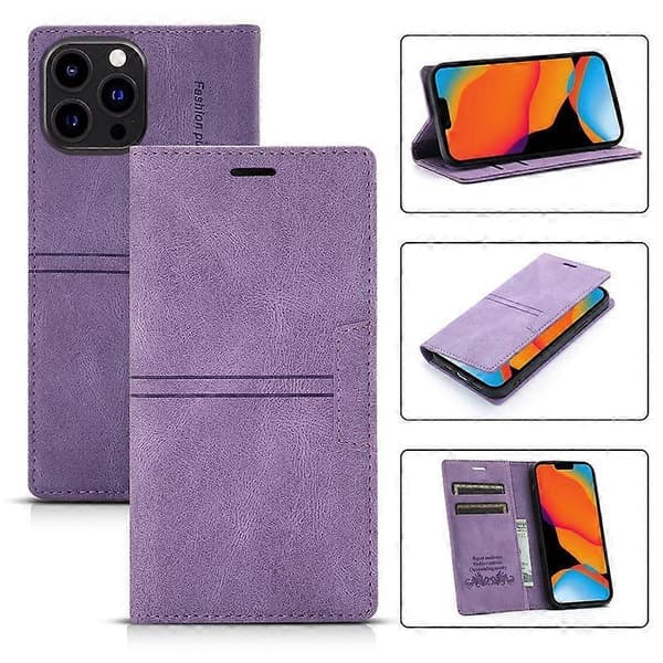 Etui til iPhone 12 Pro med kortholder, lilla PU læder etui, tegnebogsetui til Apple iPhone 6,1 tommer