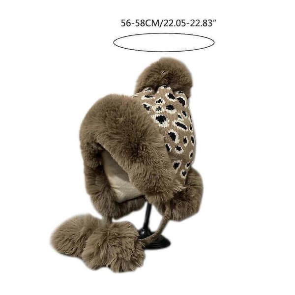 Handstickad Leopardmönstrad Mössa Varm Ullstickad Hatt Flätad Stickad Hatt Utomhustrend Casual Varm Hatt Höst Vinter Rosa Black