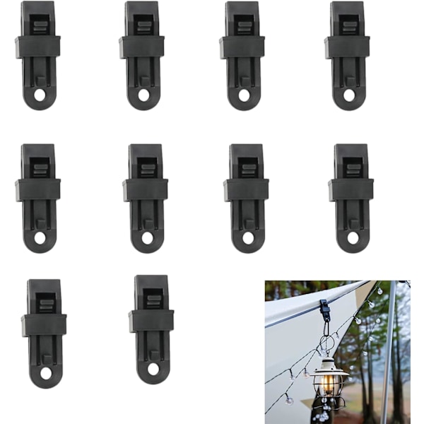 10 st presenningklämmor, vindtäta solskyddsklämmor i plast, återanvändbara presenningklämmor, markisklämmor för presenning för utomhuscamping (svart)