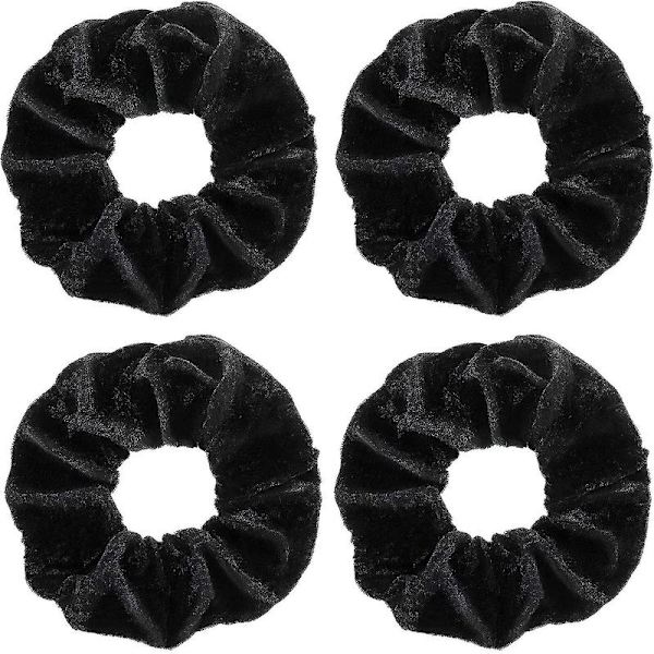 4 st Svarta Sammetsscrunchies Elastiska Hårband i Sammet Scrunchie Håraccessoar Present