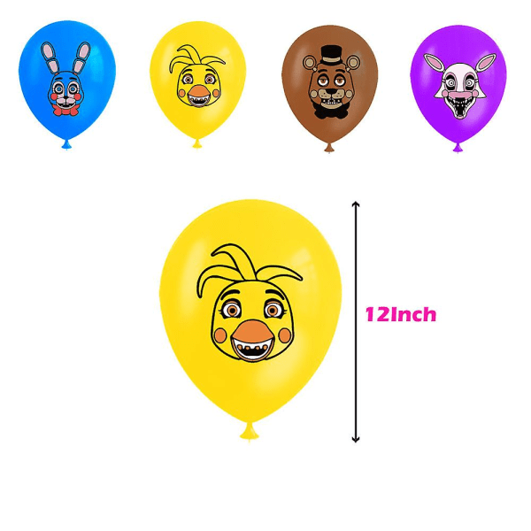 Fem nätter på Freddys tema Födelsedagsfesttillbehör Skräckspelsballonger Cupcake Cake Toppers Set