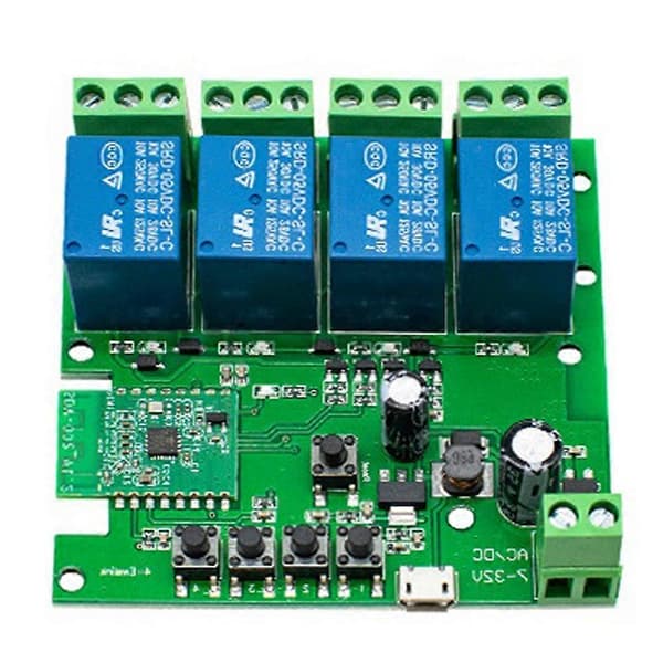 4CH Smart Switch Modul 7-32V 10A Relæer Trådløs WIFI Fjernbetjening Selvspærrende og Timing Ewelink APP Controller Green