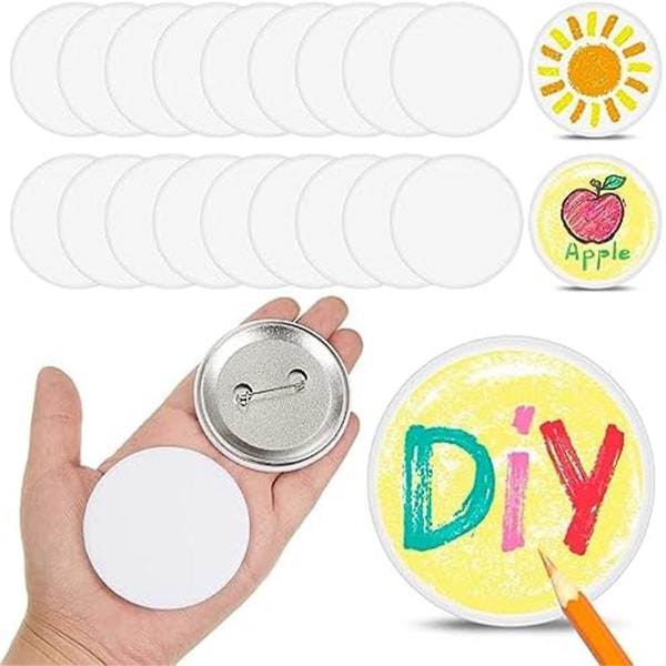 20 kpl tee-se-itse -valkoisia nappitappeja, 2,25 tuuman/58 mm:n tyhjä askartelunappi joulun askartelutarvikkeille, tee-se-itse -merkit Silver