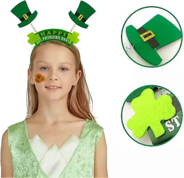 Unikt St. Patrick's Day-dekorasjonshodebånd med 6 irske grønne hodeplagg for jenter og kvinner