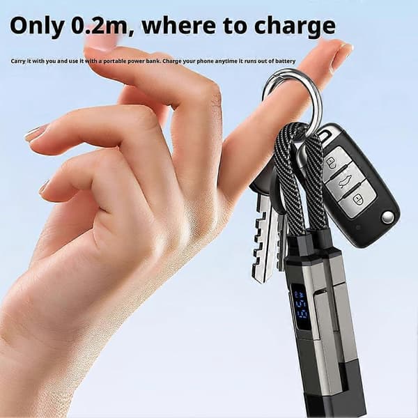 4-in-1 USB C -avaimenperälatauskaapeli, 65 W pikalatauksen datakaapeli kaulanauhalla, sopii Light-ning Type-C USB-A USB-C -liitäntöihin Black