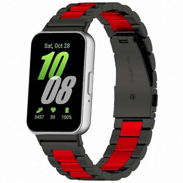 Galaxy Fit 3 Klokkereim i rustfritt stål – erstatningsreim Black Red
