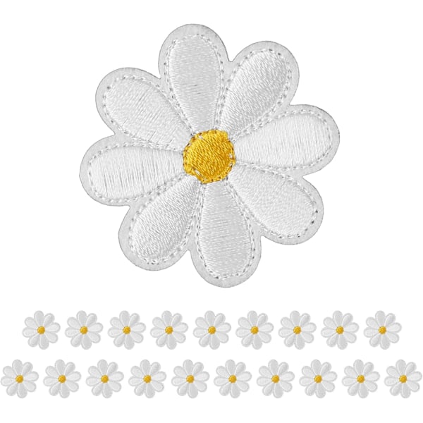 20pcs Daisy Flowers Iron-On Patches for Clothing Appliques Delicate Embroidery Garment Sewn Patches for Jackets Jeans Bags